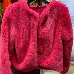 Trendy hot pink faux fur jacket